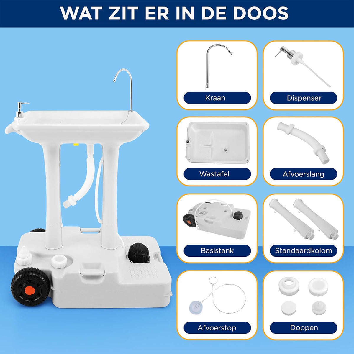 Campingwasbak – Afwasbak – Wasbak – Afwasteil – Opvouwbare Wasbak – 30L Watertank – Hygiënisch Voetpomp Systeem