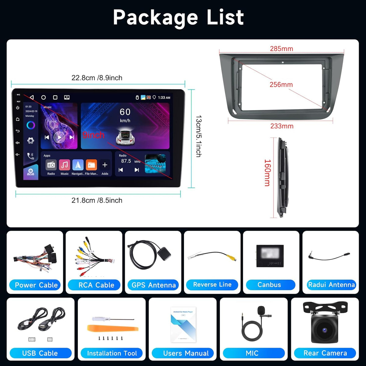 2-DIN autoradio – Multimediaset – Touchscreen radio – Android autoradio – Navigatiesysteem voor Seat Altea 2004-2016 / Toledo 2004-2009 – 9 inch HD-touchscreen – Draadloze CarPlay, Android Auto en Mirror Link