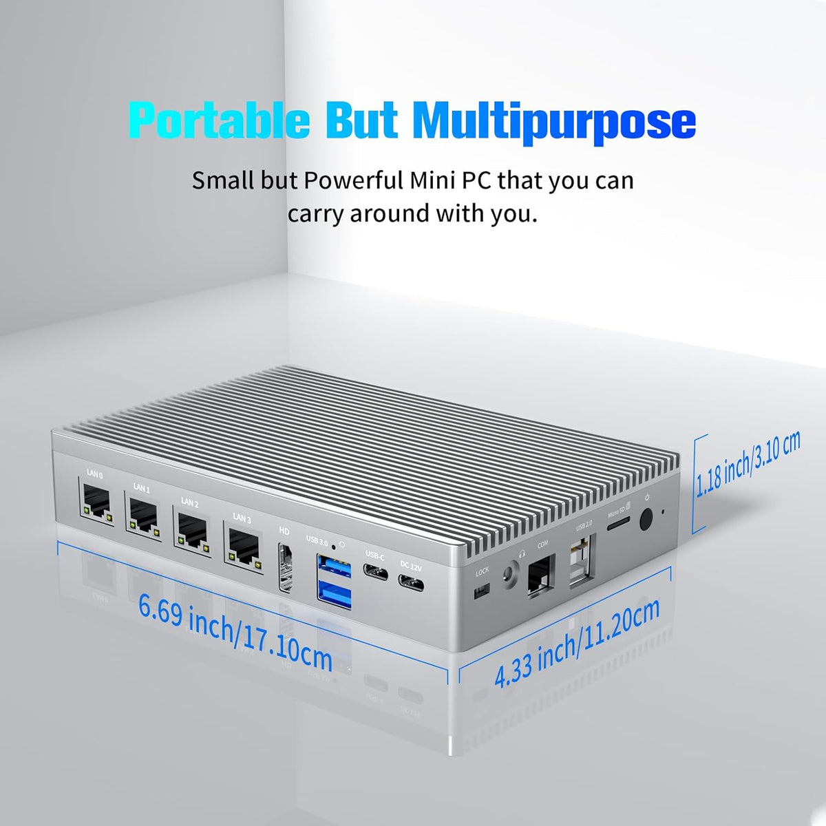 Mini PC – Micro PC – Compacte Computer – Kleine PC – Desktop PC – 12e Gen Fanless Design – 4 x 2.5G Ethernet & Dual 4K Scherm