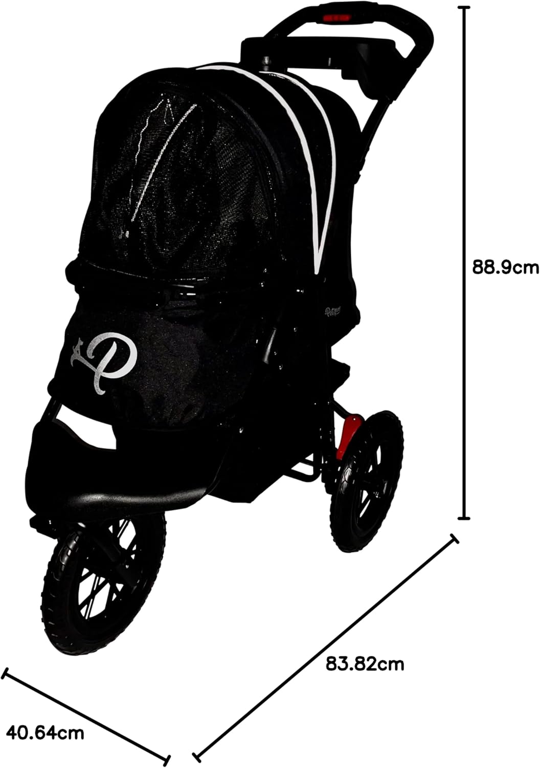 PETIQUE Chinook Zwart | Luxe hondenwandelwagen | Vouwen met één hand | 12" Eva-banden voor en achter voor extra comfort | Reflecterende binding | Houdt huisdier tot 23 kg | Dierendrager