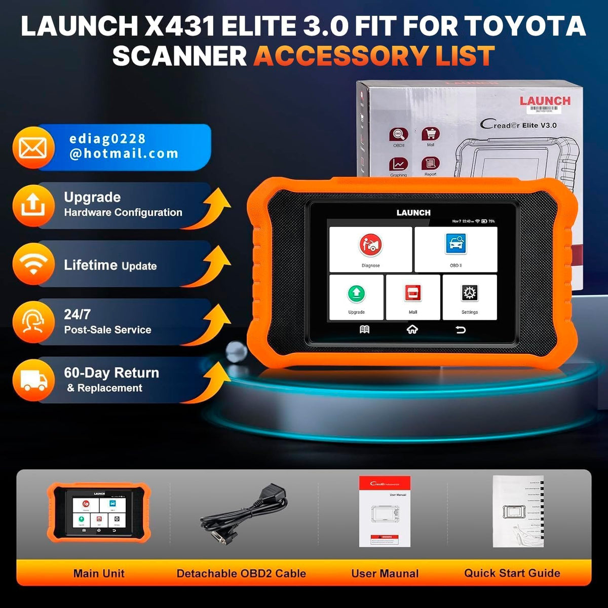 LAUNCH Creader Elite 2.0 OBD2 Diagnostisch Hulpprogramma voor Toyota voor Lexus Dezelfde Functie als LAUNCH X431, Volledige Systeem, Actieve Test, ECU Codering Diagnostisch Hulpprogramma Auto