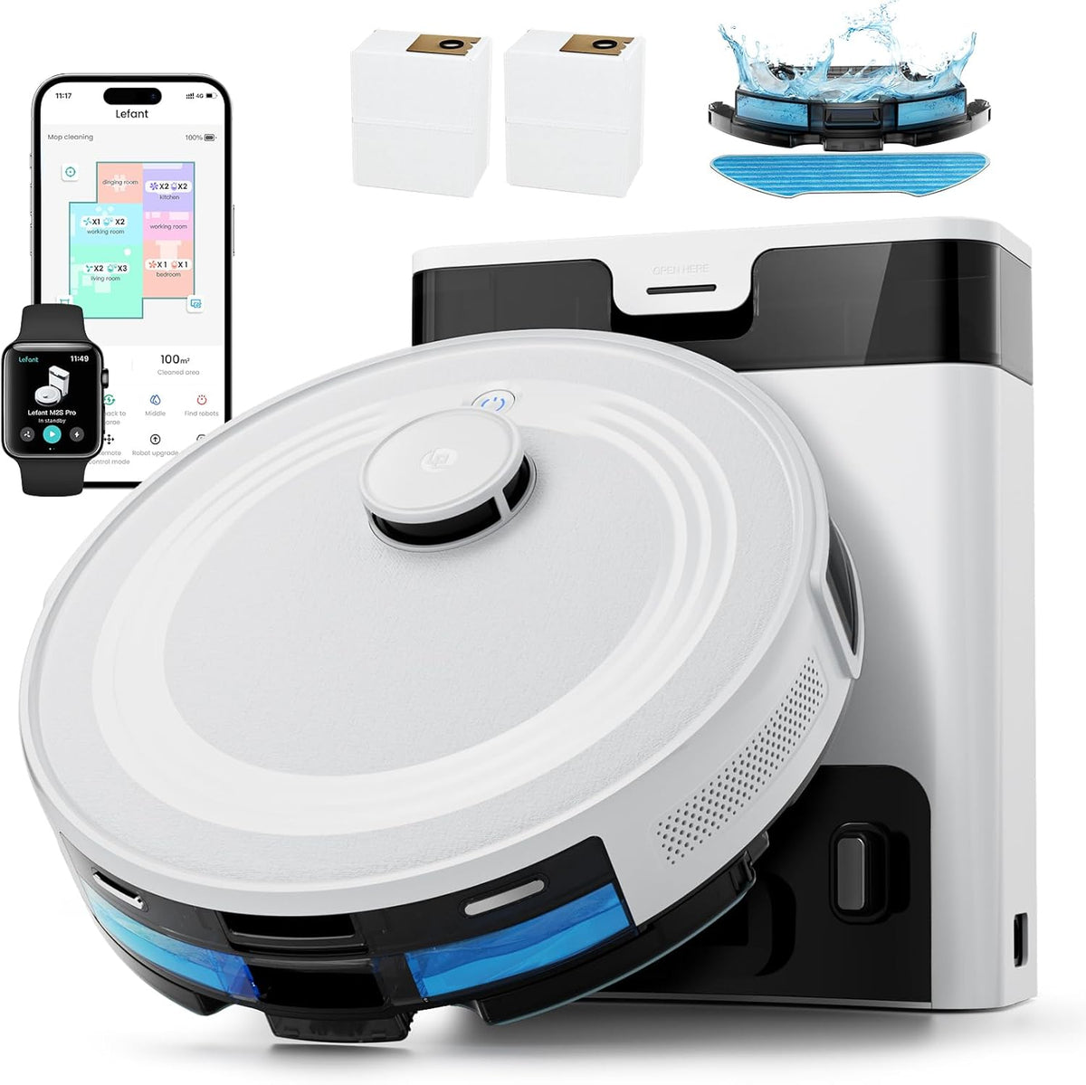LEFANT M2S Pro Robotstofzuiger met kartering, 10.000 Pa, 240 minuten, lasernavigatie dToF, PSD-obstakelvermijding, app/Alexa-bediening, gepersonaliseerde reiniging, wit