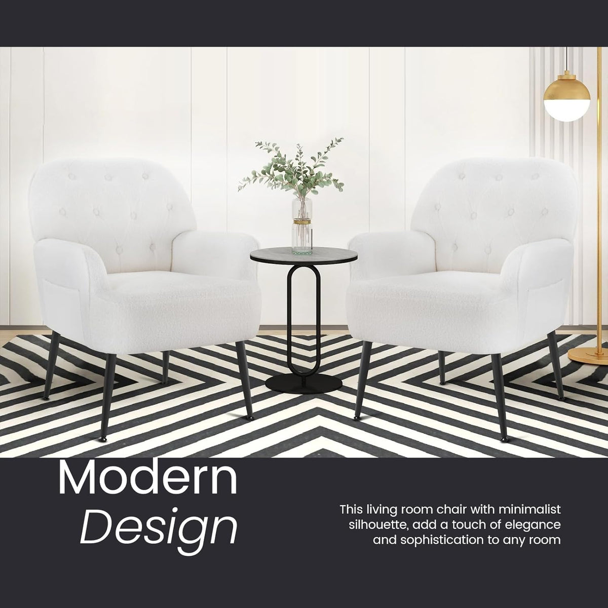 IWMH Armchair for Living Room, Teddy Fluffy Fabric Accent Chair for Bedroom, Read Tub Chair Comfortable Large Mid-Century Occasion Chair, Metal Legs (White*2) - QUORE
