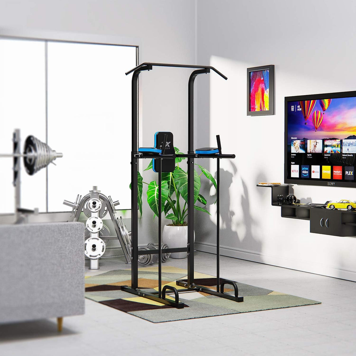 JX Fitness Power Tower Multifunctional Fitness Training Device with Pull-Up Bar for Push-ups, Pull-Ups, Dips, Abdominal Training - QUORE