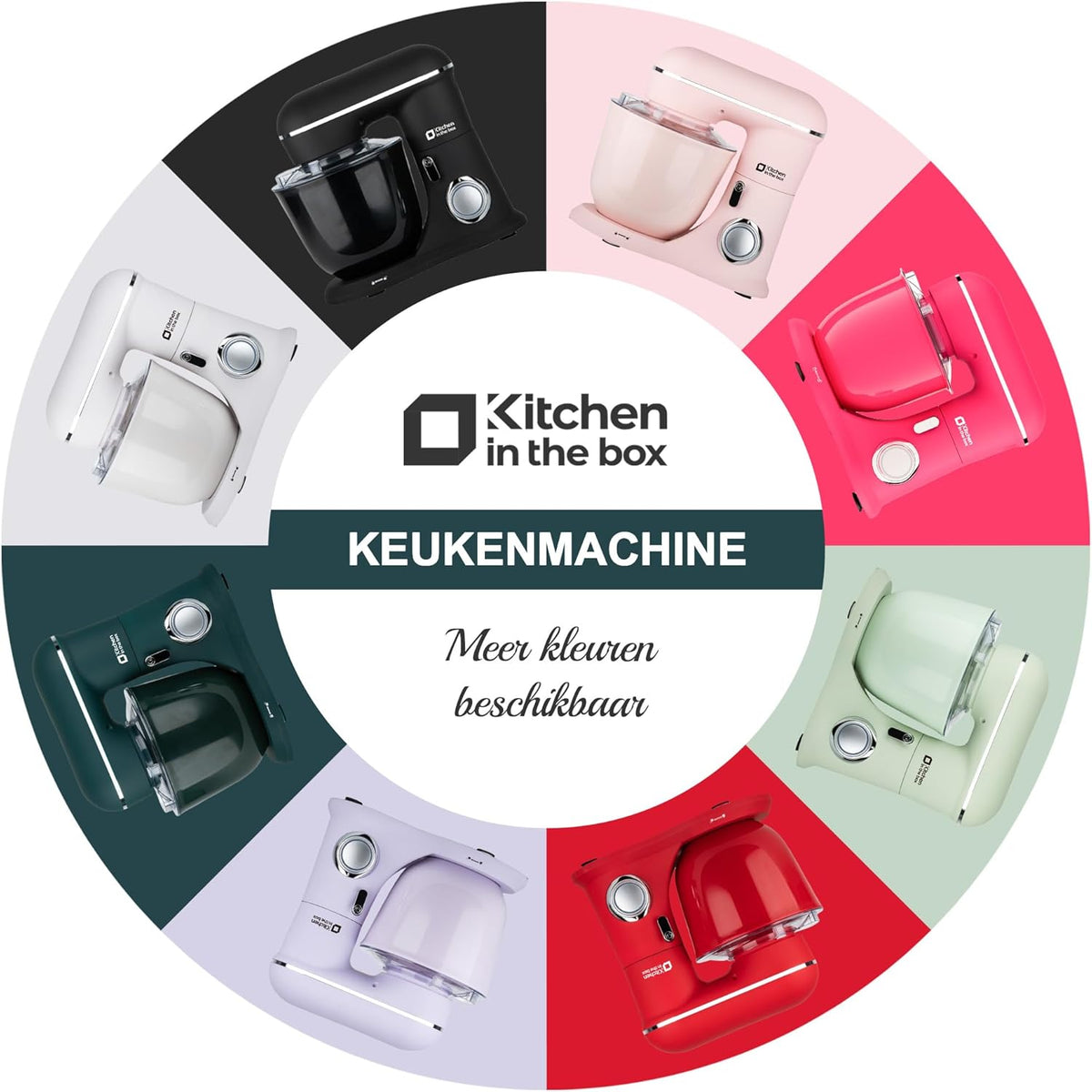 Kitchen in the Box Keukenmachine, 1300W, 10 snelheden, 4.5L + 5L mengkommen, elektrische standmixer met garde, klopper en deeghaak (Zwart, 4.5L)