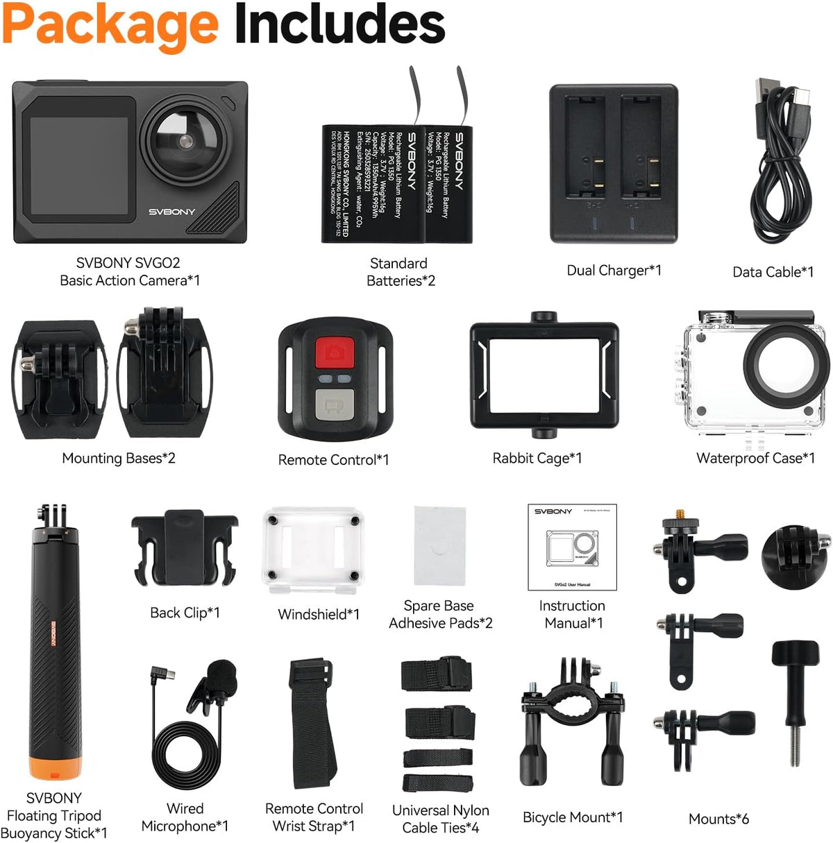 SVBONY SvGo2 Action Camera 4K30FPS, 20MP, Waterdichte Behuizing Onderwatercamera 30M, 5x Zoom Touchscreen Sportcamera's, met Bekabelde Microfoon, EIS Anti-shake, Afstandsbediening, voor Sport Vlog