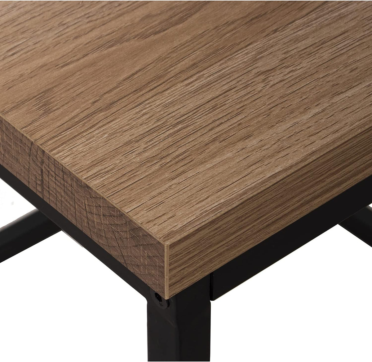 DRW Hoektafel van hout en metalen poten met MDF + melamine en PVC in naturel en zwart, 50 x 50 x 50 cm