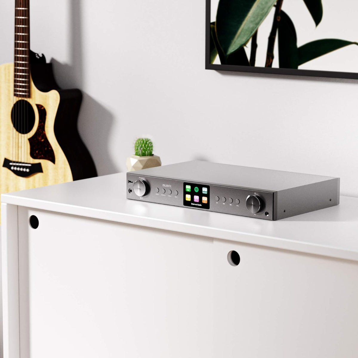 Majority Fitzwilliam Internetradio met DAB+ en Bluetooth | FM, Spotify Connect, Podcasts | USB, AUX, RCA Audio Uitgang | 90+ Presets, Kleurendisplay | Afstandsbediening | Zwart 2024 Hifi Tuner