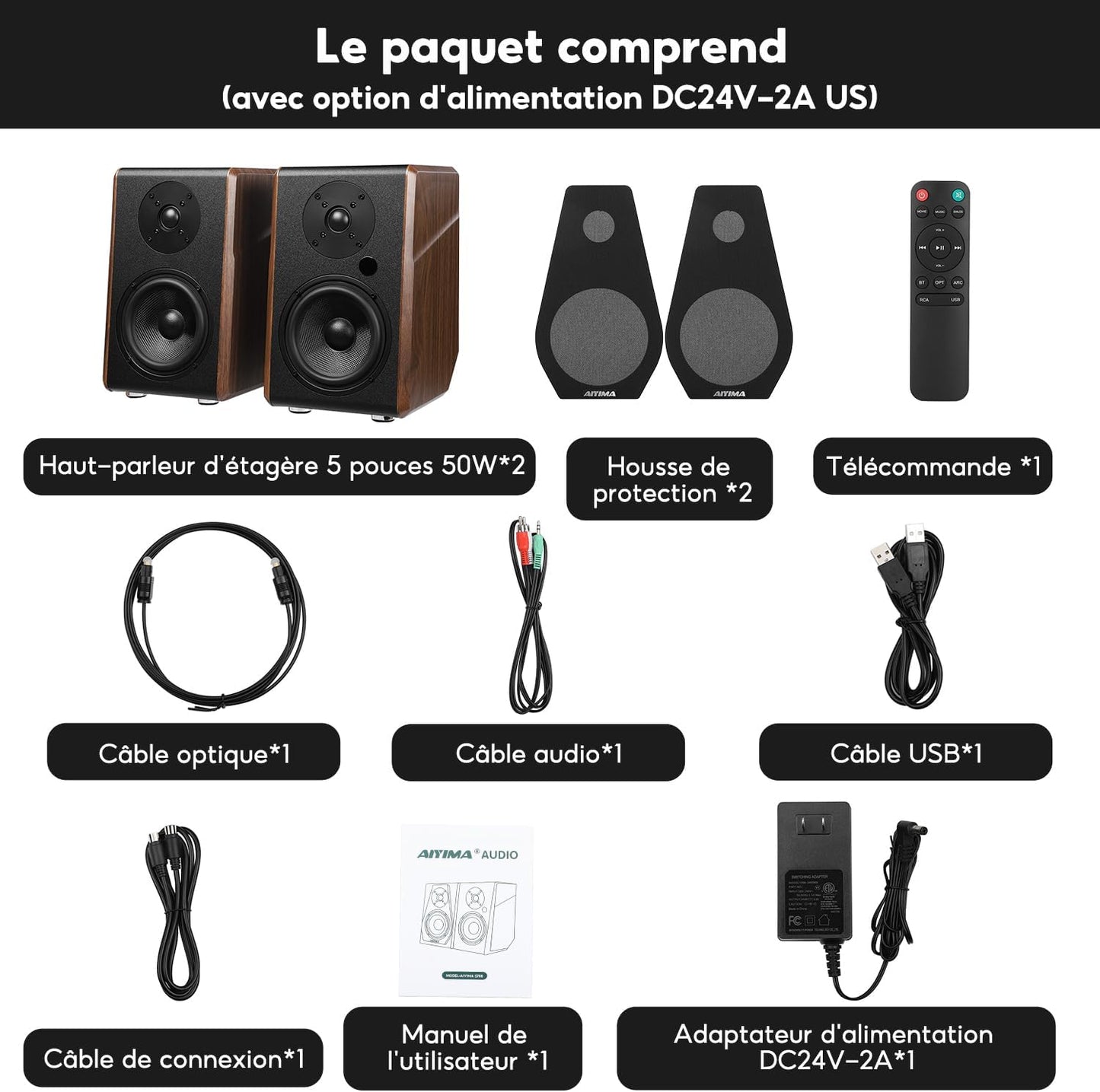 AIYIMA S700 2.0 Actieve plankluidspreker, 100 W studio-monitor met 5,25 inch Woofer, Bluetooth 5.0, HDMI ARC, optisch, RCA, USB-ingangen, subwooferuitgang, hifi boekenplank luidspreker voor pc en