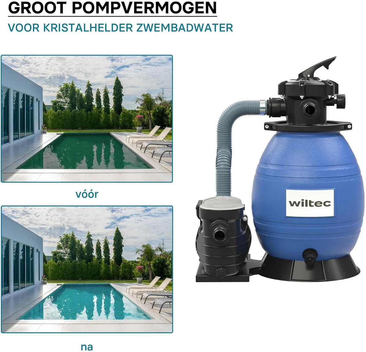 Wiltec zandfiltersysteem 370 W met 26 liter filtertank en zelfaanzuiging 13.200 l/h poolpomp