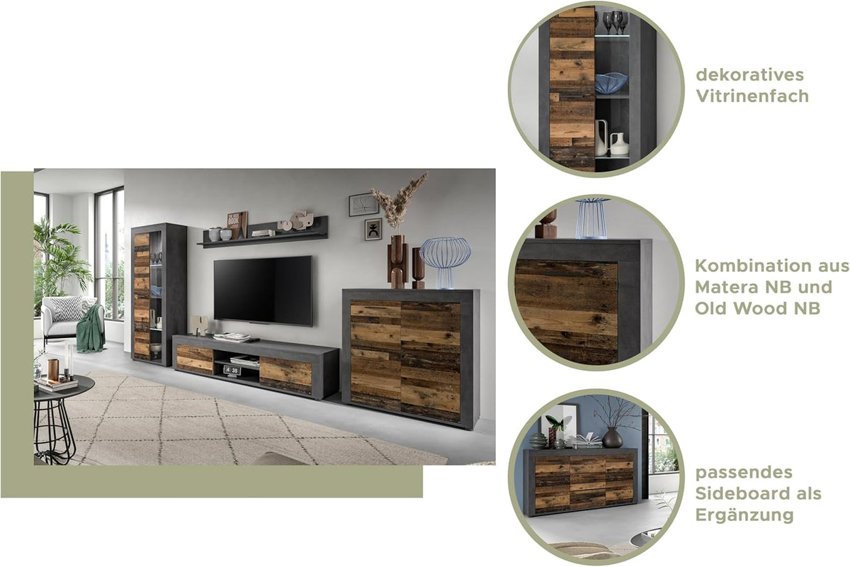 xonox.home Wohnen Jam X8BB4T30 Lowboard TV-meubel, woonkamerplank, media-meubel in Old Wood/Matera replica, ca. B/H/D: 160x37x40 cm