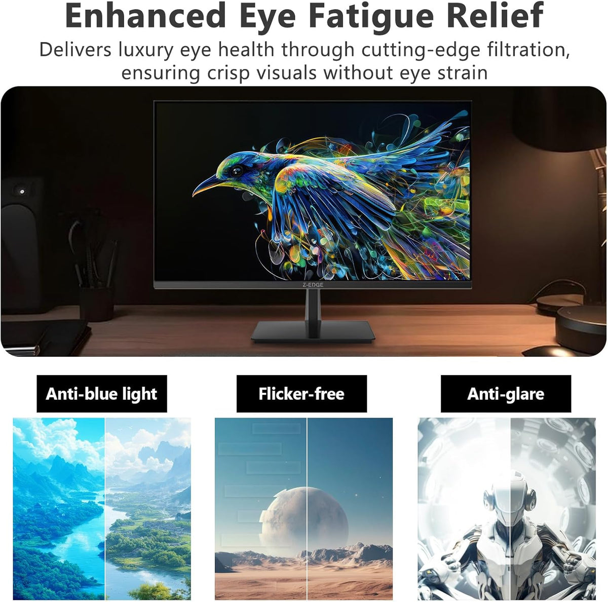 Z-Edge PC Monitor 28'' 144Hz, 4K UHD (3840x2160), IPS Panel, 4ms, 16:9 LED Monitor, Adaptive Sync, Adjustable Tilt, 178° Viewing Angle, 2×HDMI2.1 & 2×DP1.4, VESA 100 * 100mm (DP cable included)