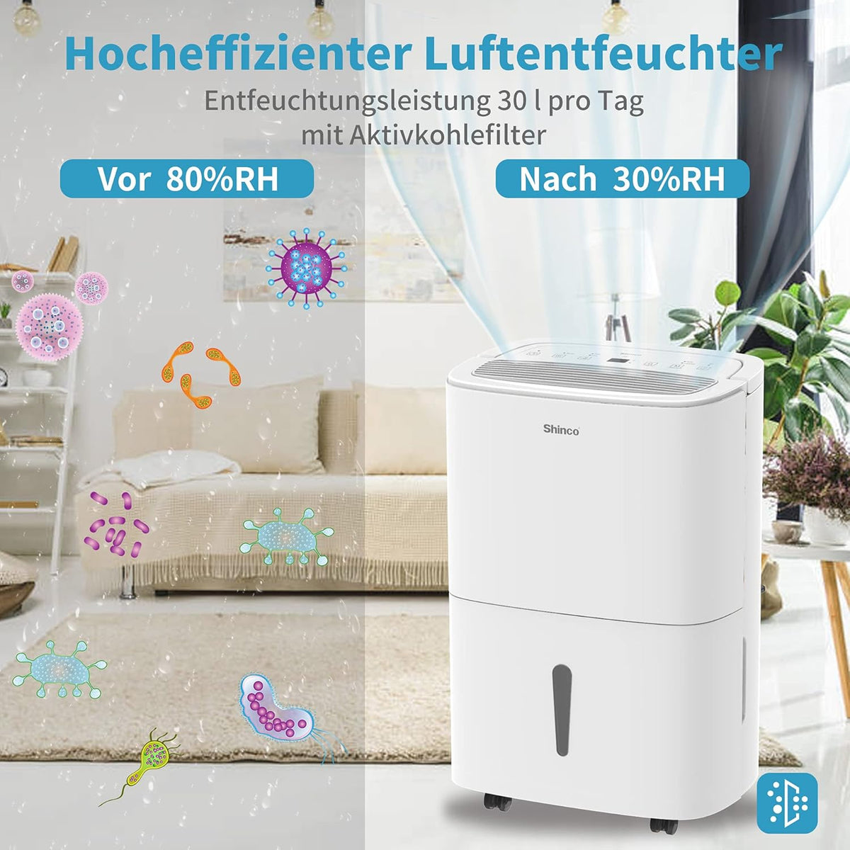 Luchtontvochtiger – Vochtvanger – Ontvochtiger – Kamerontvochtiger – Vochtverwijderaar – 30 Liter Per Dag – Wifi Met Automatische Herstart