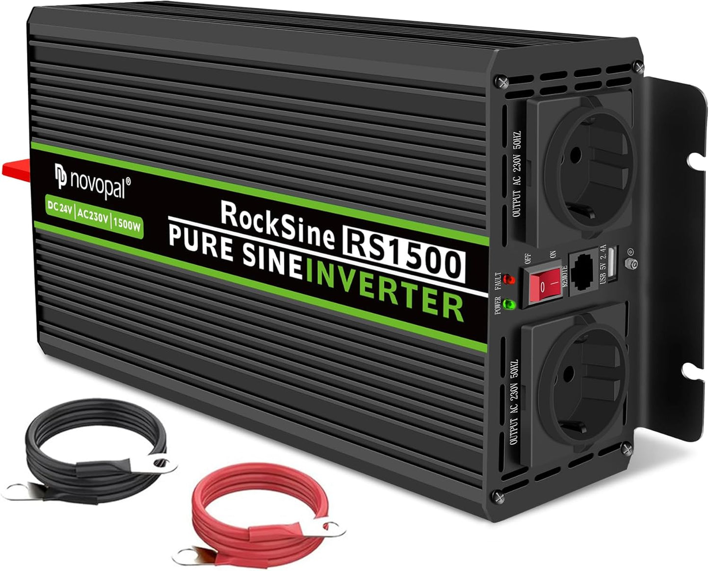 Zuivere sinus omvormer – Spanningsomvormer – Omvormer – Inverter – 24V naar 230V omvormer – 1500W continu, 3000W piekvermogen – 2 AC-stopcontacten, LCD-display en afstandsbediening