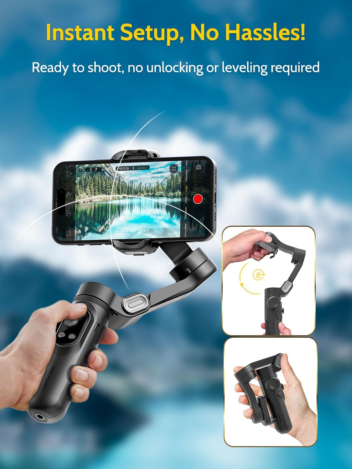 3-Assige Gimbal Stabilizer voor iPhone & Android – Telefoon Gimbal – Smartphone Stabilisator – iPhone Gimbal – Videostabilisator – AI-Tracking en 6000 Lux Vullicht – Opvouwbaar en Compact