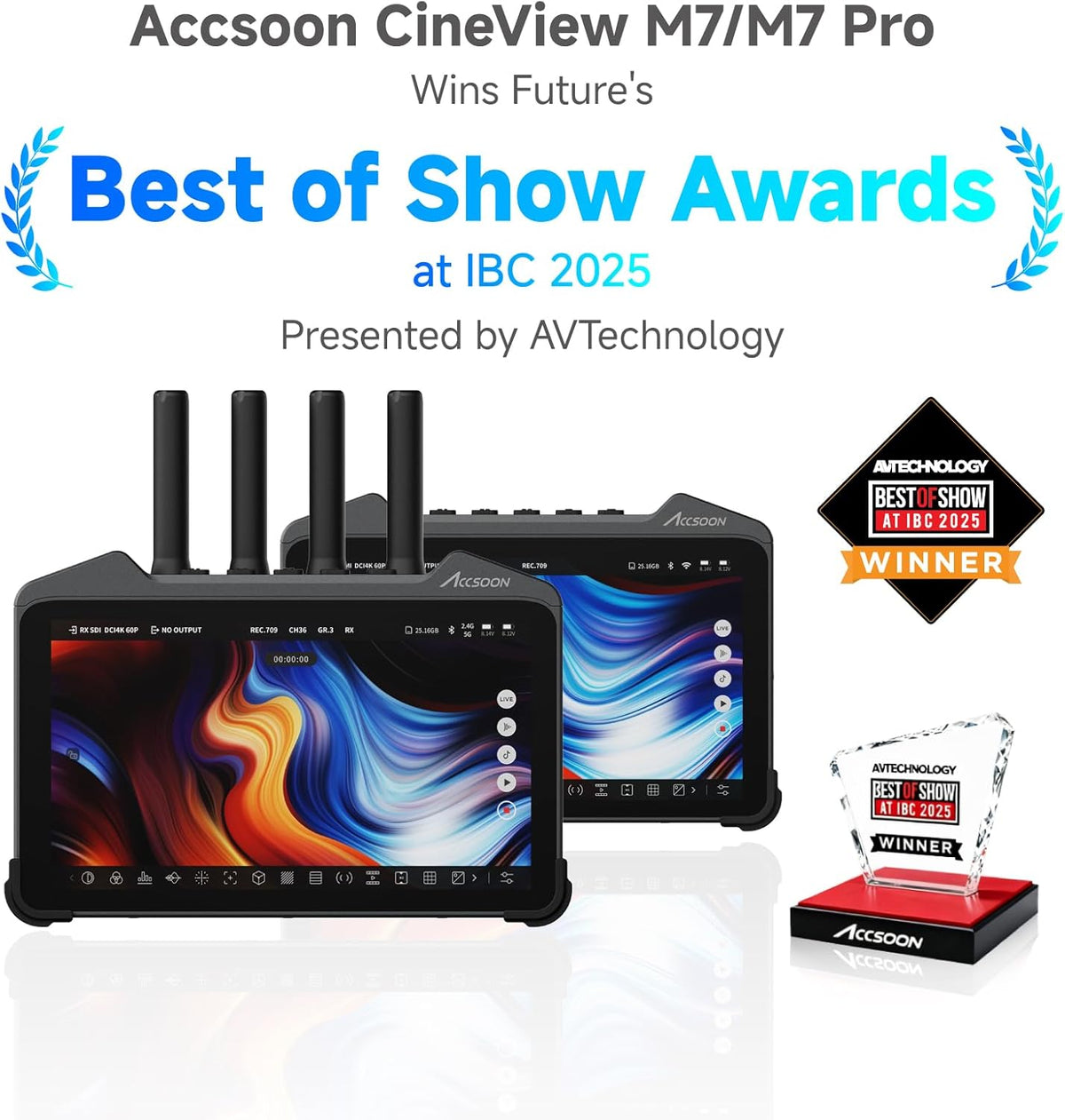 Accsoon CineView M7 Pro 7" 4K60 Camera Field Monitor & Dual-Band Transmitter & Receiver met SDI/HDMI, LUT-ondersteuning, Live Streaming, Touchscreen, 3-in-1 Draadloos Videosysteem voor Filmmaken