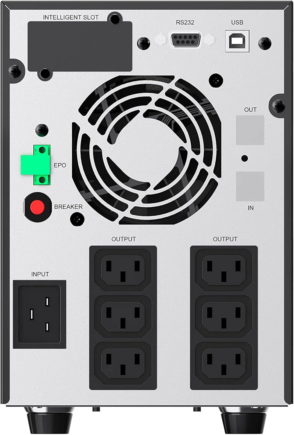 Atlantis A03-HP4003P Ononderbroken sinusgolf 3000 VA, 2100 W, Line-interactive, LCD-display, USB-HID-aansluiting, 6 IEC-uitgangen, 4 12 V-7 Ah batterijen, RS232 seriële poort, SNMP-slot, softwa