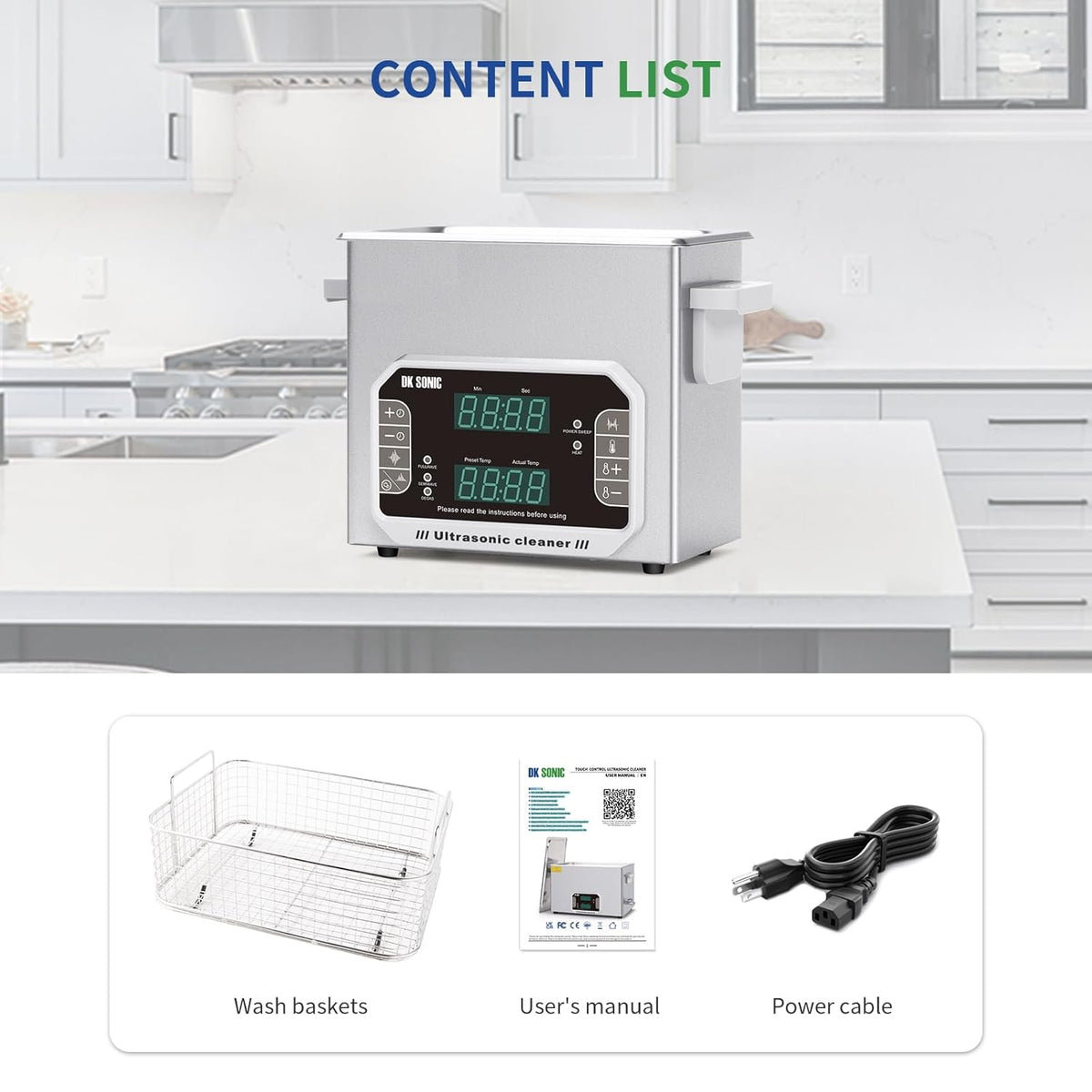 DK SONIC Professionele Ultrasone Cleaner 3L, 120W Precisie Ultrasone Sieraden Cleaner met Timer, Verwarming & Aanraakbediening, Multi-Toepassing voor Brillen, Kettingen, Horloges (Inclusief Mand)