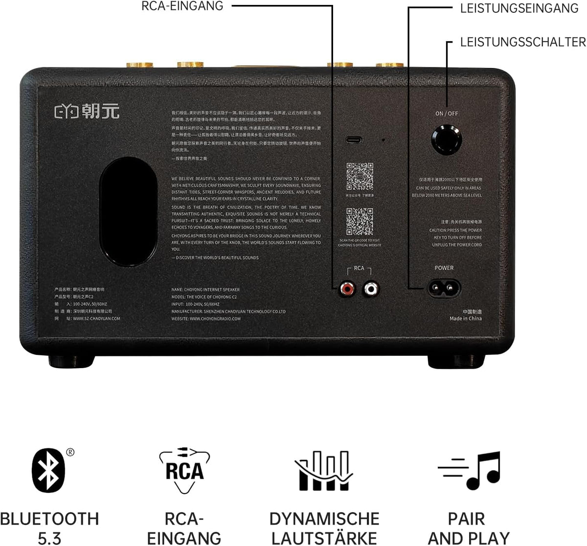 CHOYONG Maestro C2 WiFi-luidspreker Draadloze Bluetooth Smart Speaker, Drie-weg luidsprekersysteem, Internet Radio Global Station, platenspeler compatibel met RCA-ingang, Choyoung C2
