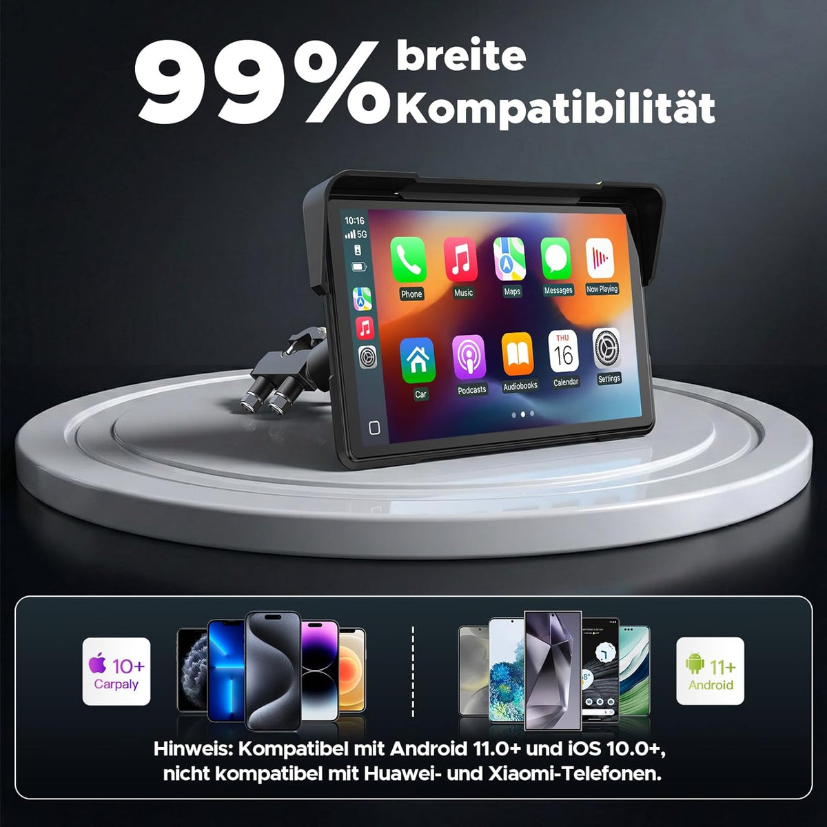 Draadloos CarPlay Motor Scherm – Motorfiets Display – Navigatie Scherm – Touchscreen GPS – Android Auto Interface – 7 Inch IPS HD Touchscreen – IP67 Waterdicht & Robuust