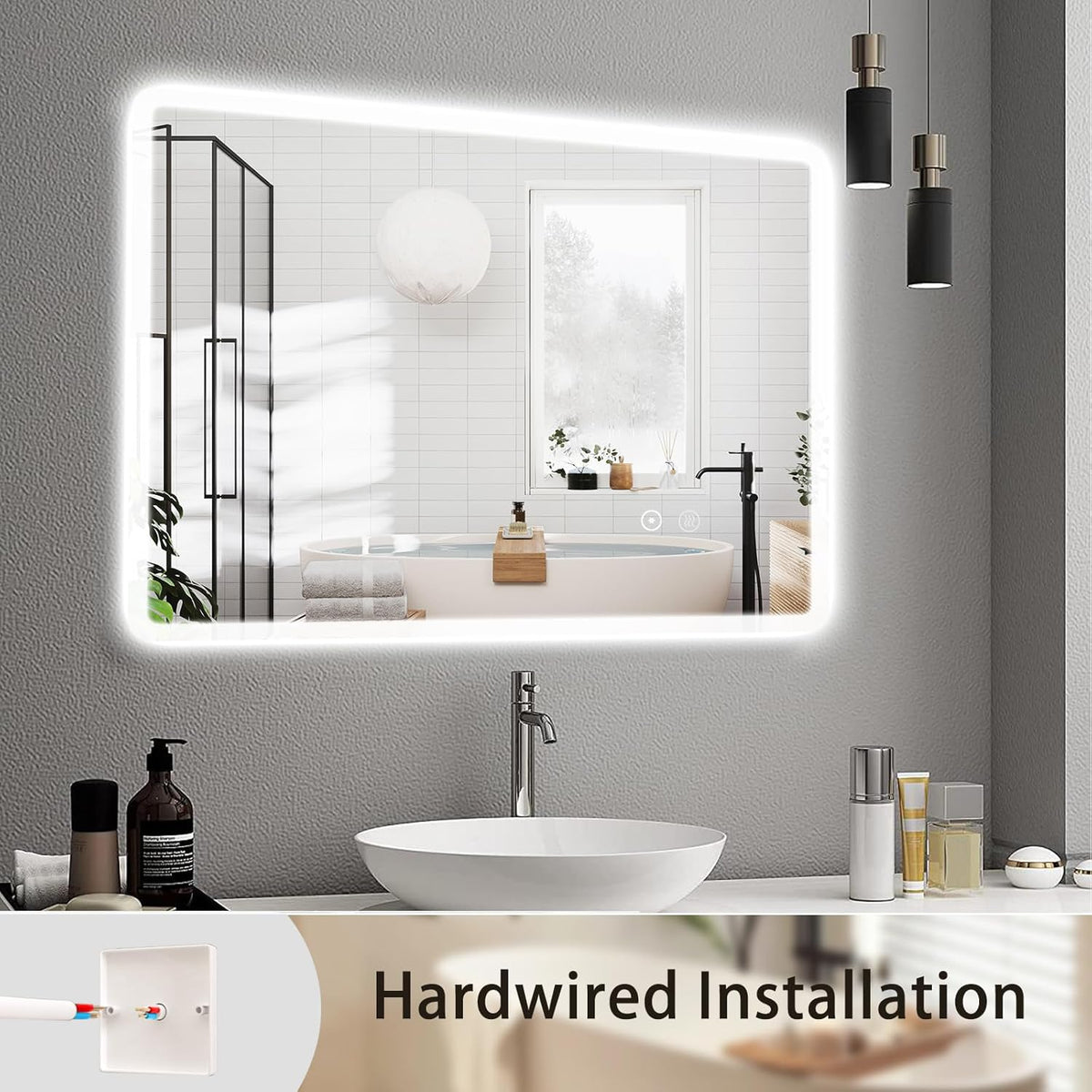 Badkamerspiegel – Wandspiegel – Verlichte Spiegel – LED Spiegel – Anti Condens Spiegel – 90 x 70 cm – Driekleurige Verlichting – Dimbaar