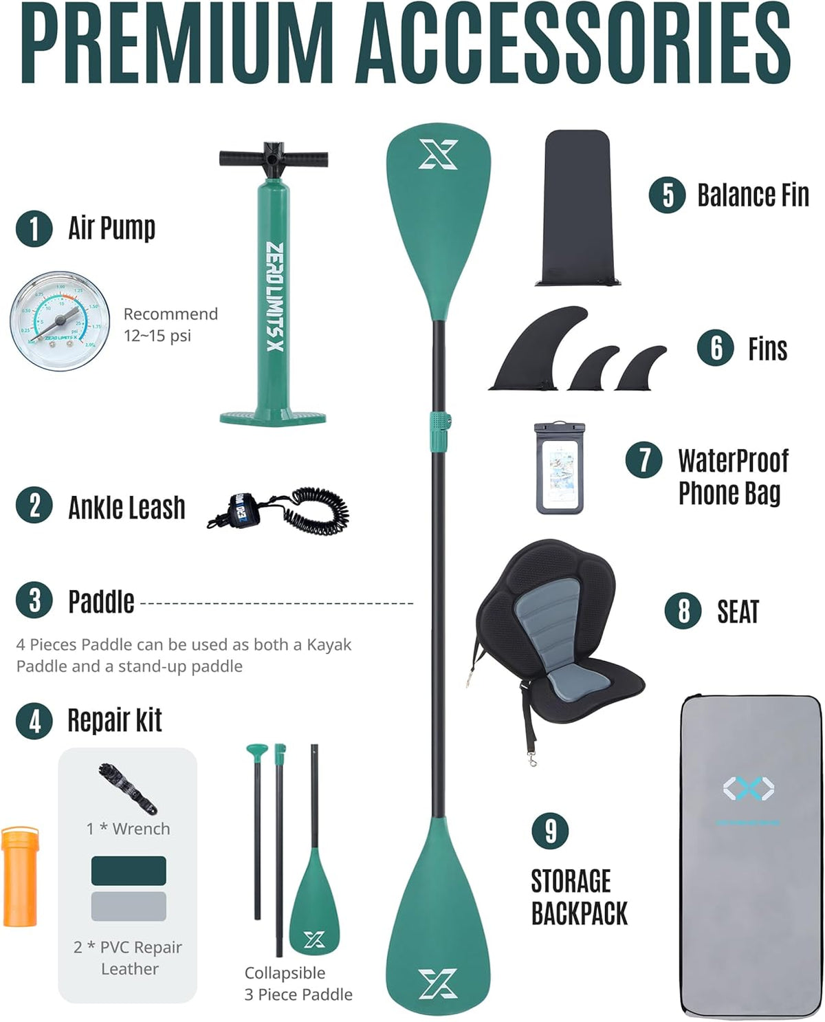 ZLX 350 cm opblaasbaar stand-up paddleboard