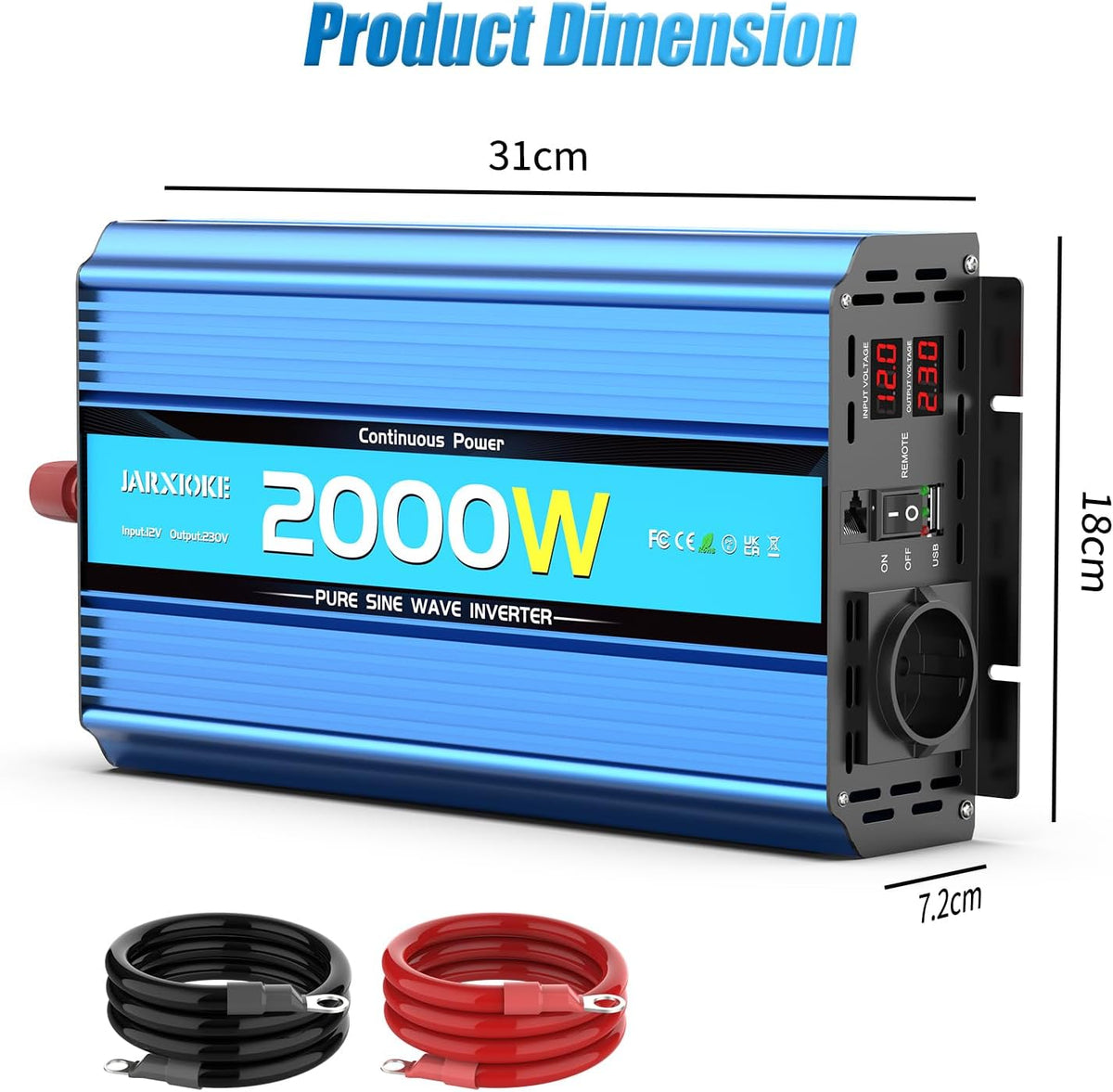 Omvormer 12 V 220 V Pure Sinus 2000 W/4000 W spanningstransformator met USB en EU wisselstroom