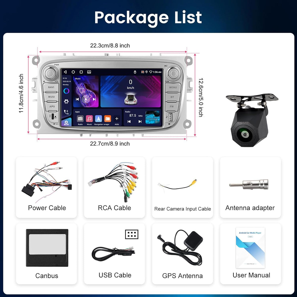 Android autoradio – Autoradio – Inbouwradio – Dubbel-DIN radio – Navigatiesysteem – 7 inch touchscreen – Android 13 4+64GB – Draadloze CarPlay & Android Auto