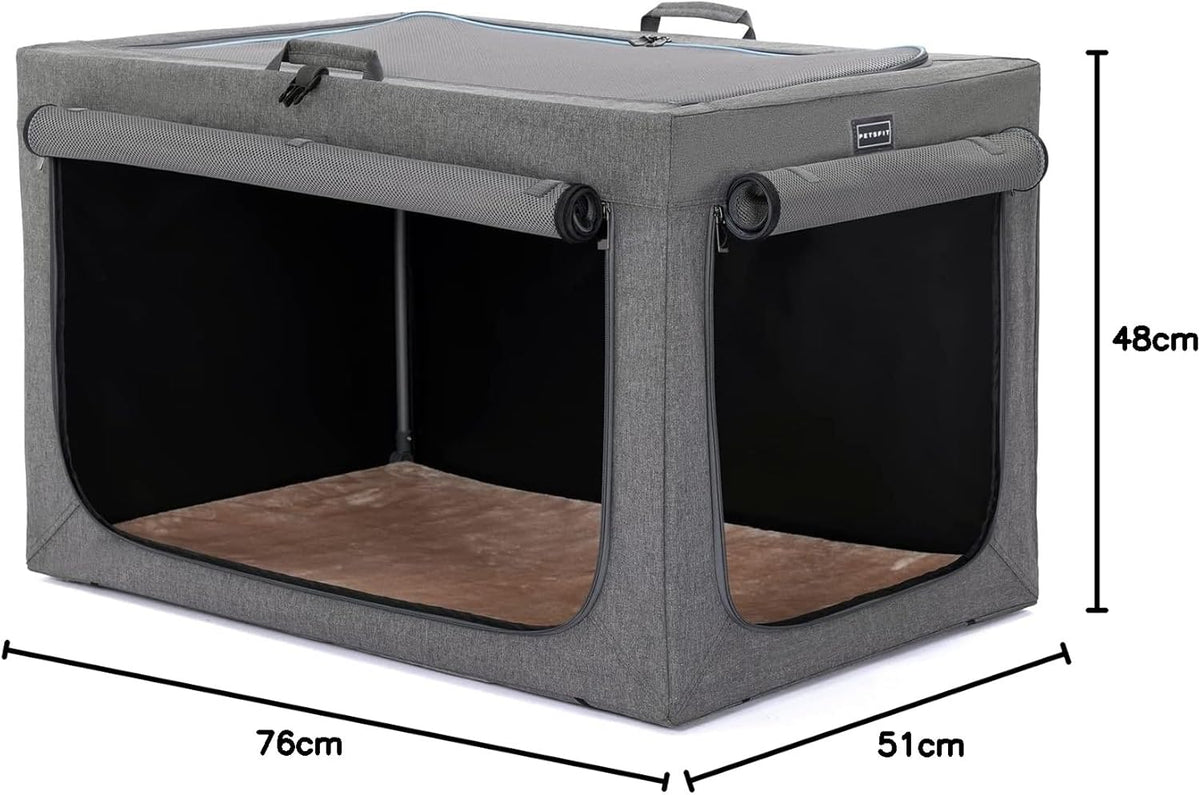 Petsfit, Draagbare hondenbench met dikke mat, verstelbare stoffen hoes, ademende gaasdeuren, opvouwbare hondenkrat 76 x 50 x 49 cm (l x b x h) grijs