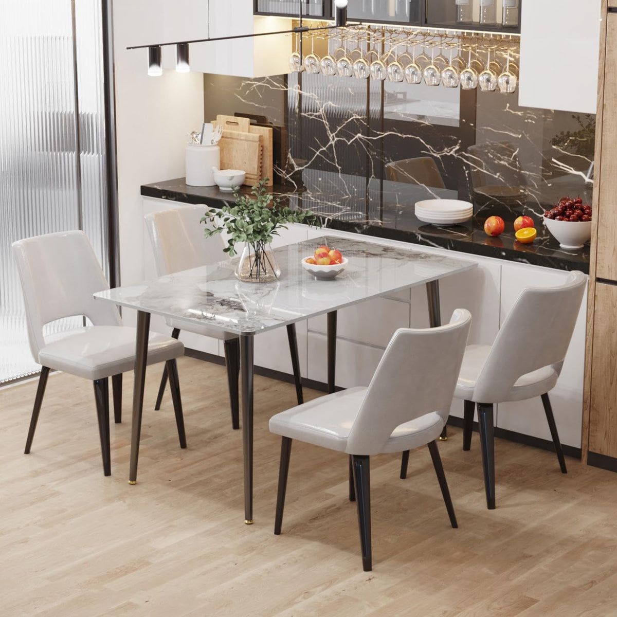 FATIVO Eettafel, rechthoekig, keukentafel, marmer, 120 cm, smaragd, wit, voor 4 stoelen, Scandinavische eettafel, 120 x 70 x 76 cm, met metalen tafelpoten, voor eetkamer en keuken