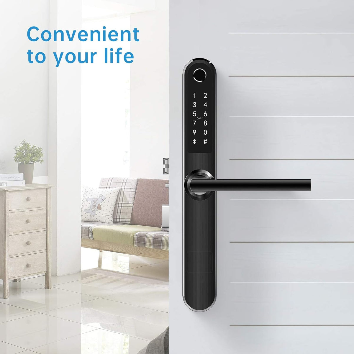Slim Fingerprint Bluetooth Smart Deurslot met Touchscreen, Vingerafdruk Toetsenbord Kaartsleutels Unlock voor Aluminium Swing Deur (Zwart)