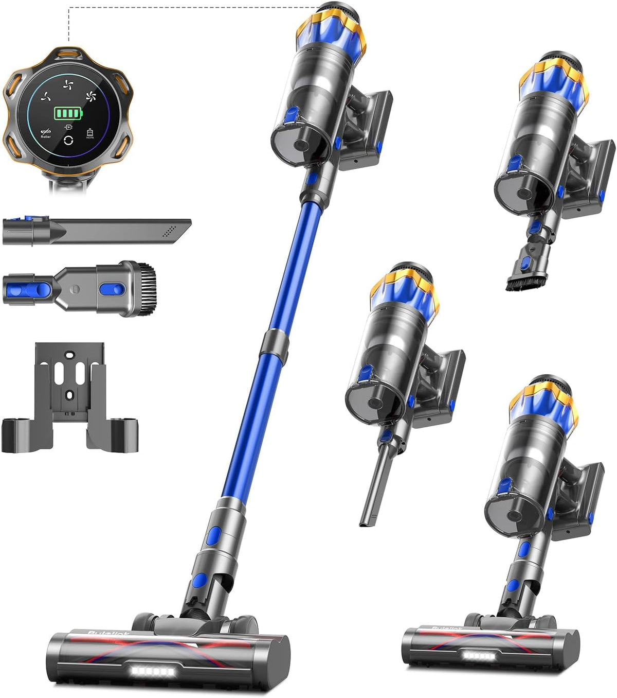 Stofzuiger Draadloos 45KPa/550W/65Min, Anti-Tangle Steelstofzuiger Draadloos met LED Display, 1.6L/8 Fasen Gefilterd, Oplaadbaar Aan De Wand, Voor Huisdieren/Vloeren/Carpets/Auto