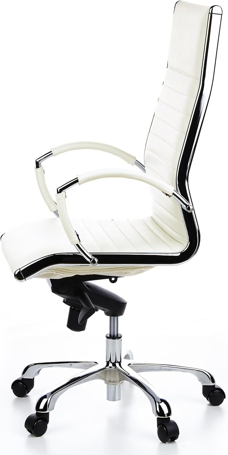 hjh OFFICE Parma 20 660510 Bureaustoel, managersstoel, leer, crème, design klassiek, hoogwaardige afwerking, hoge rugleuning, ergonomische bureaustoel, draaistoel, XXL managersstoel