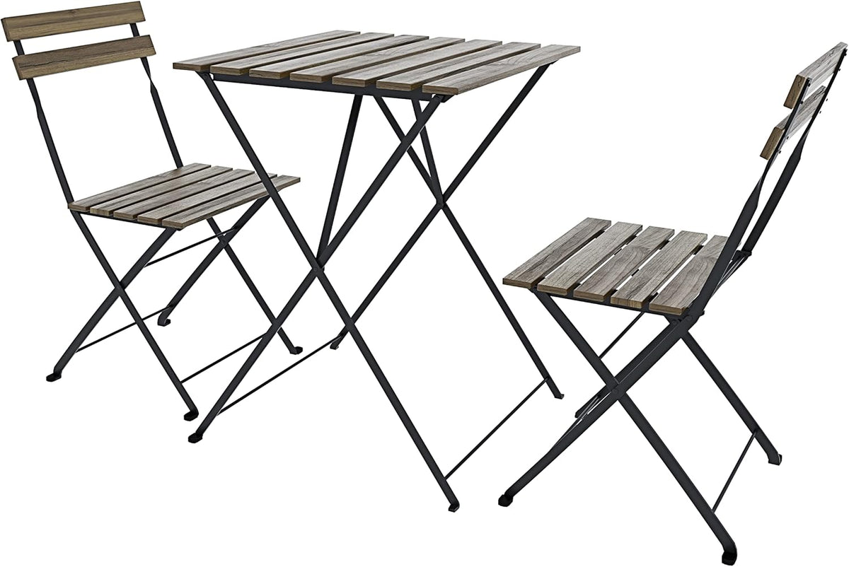 Set bistrood, 2 stoelen met klaptafel, ruimtebesparend, acaciahout en metaal, voor terras, tuin, balkon, outdoor, zwembad, terras, meubels, eenvoudig design, bruin