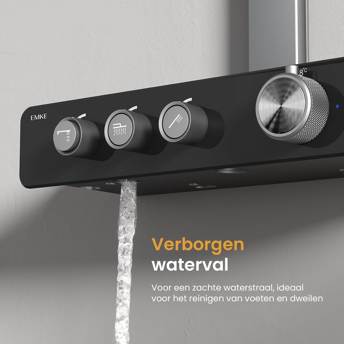 Regendouche – Doucheset – Douchekolom – Douchekraan – Handdouche – Thermostatisch – Grote 36x24 cm Regendouche – Mat Antraciet Design