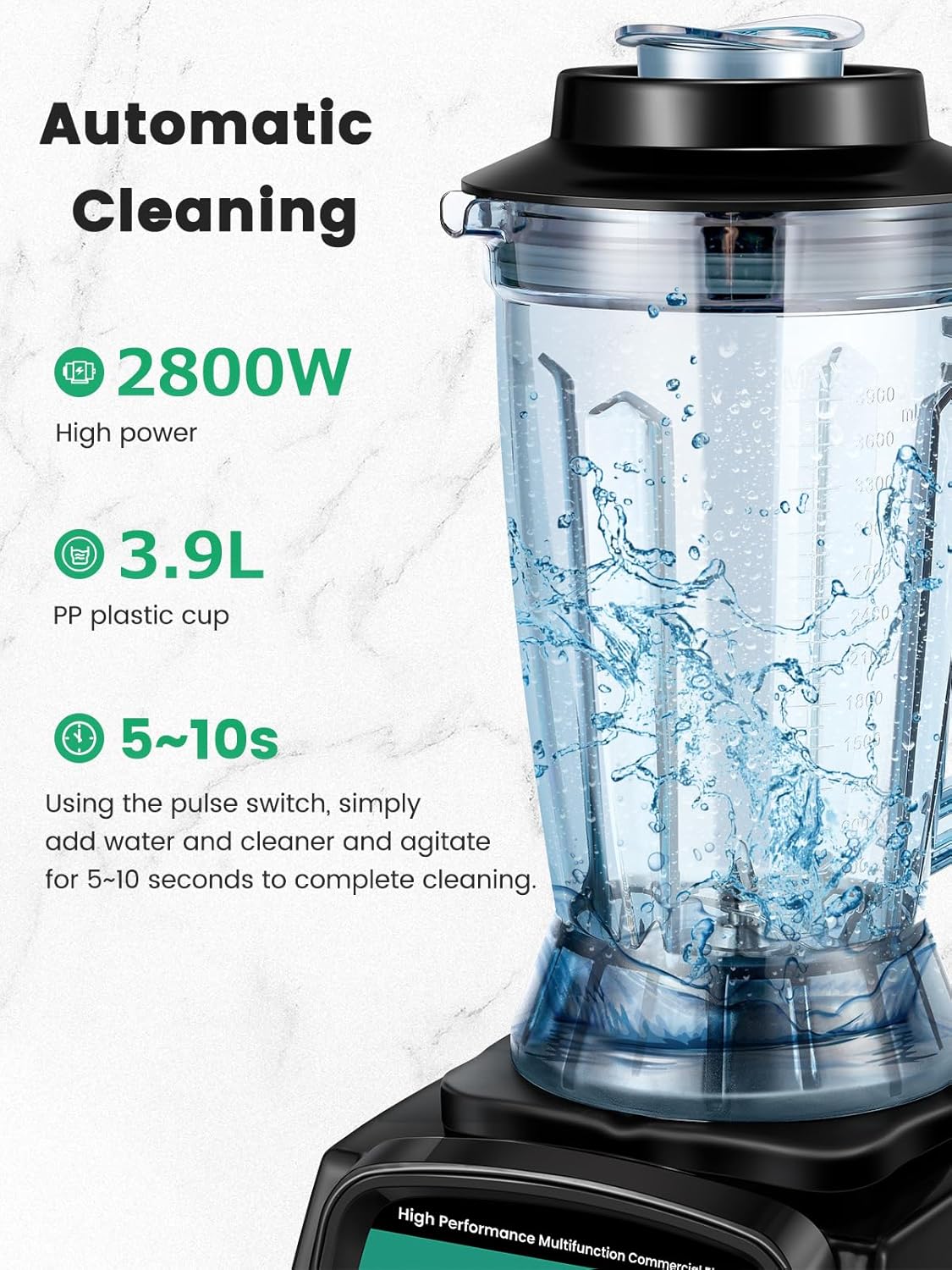 Huanyu Blender Smoothie Maker 3,9L Grote Capaciteit Commerciële Mixer Blender 2800W Hoge Snelheid Multifunctionele Kruik Blenders voor het verpletteren van ijs, fruit, groentesap, babyvoeding,