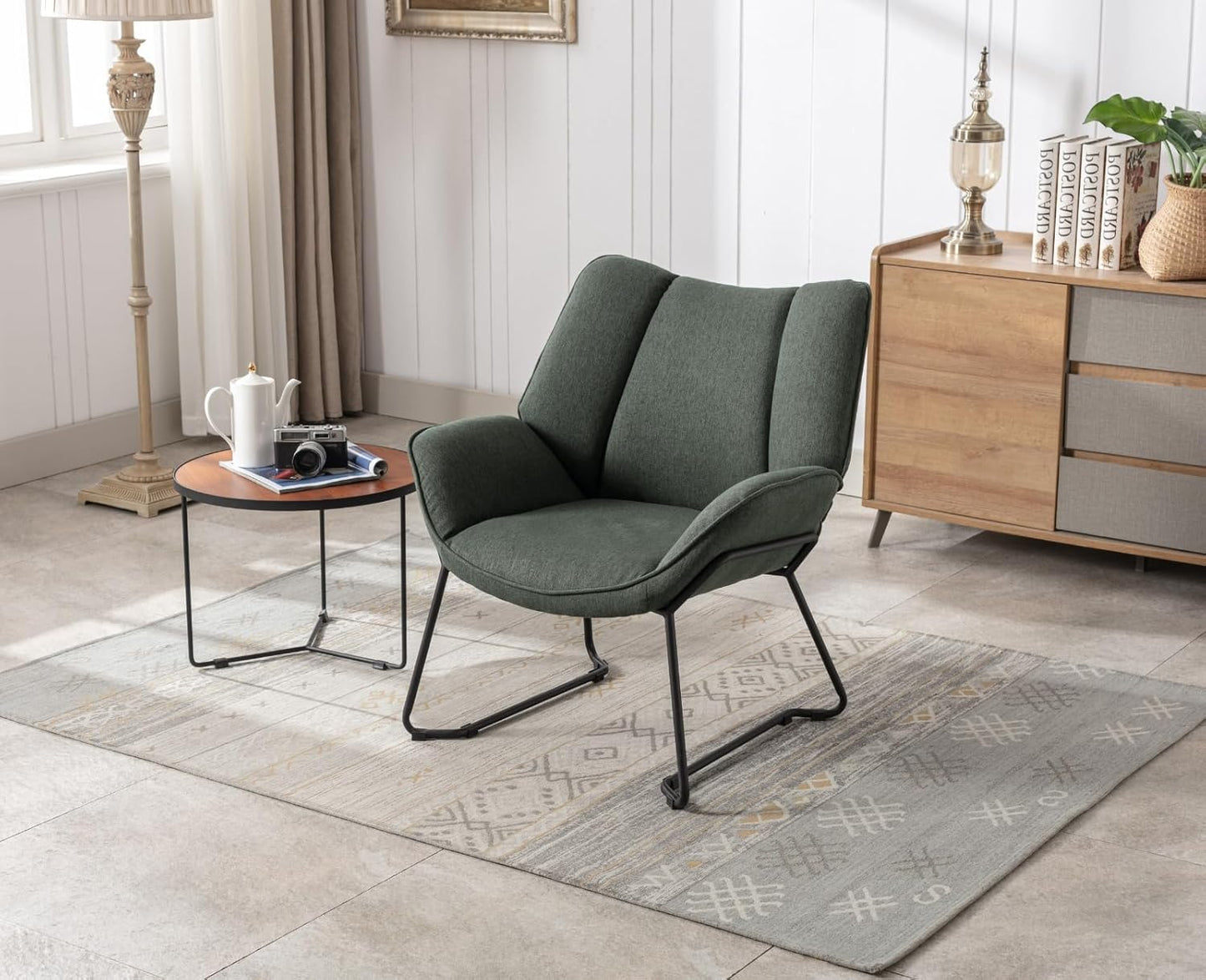 chairus Linen Armchair for Living Room Upholstered Bath Chair Single Occasional Accent Chair with Metal Legs (Green) - QUORE