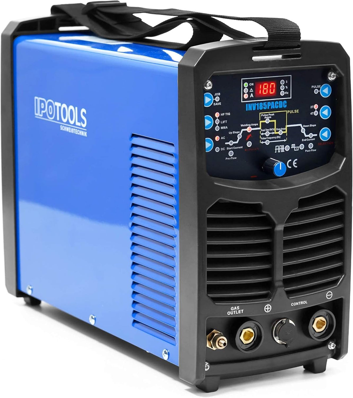IPOTOOLS INV185PACDC WIG Lasapparaat, AC/DC, 180 ampère, volledig digitaal, Inverter-lasapparaat, inclusief HF-ontsteking, pulsfunctie, aluminium lassen, MMA, IGBT, 7 jaar garantie