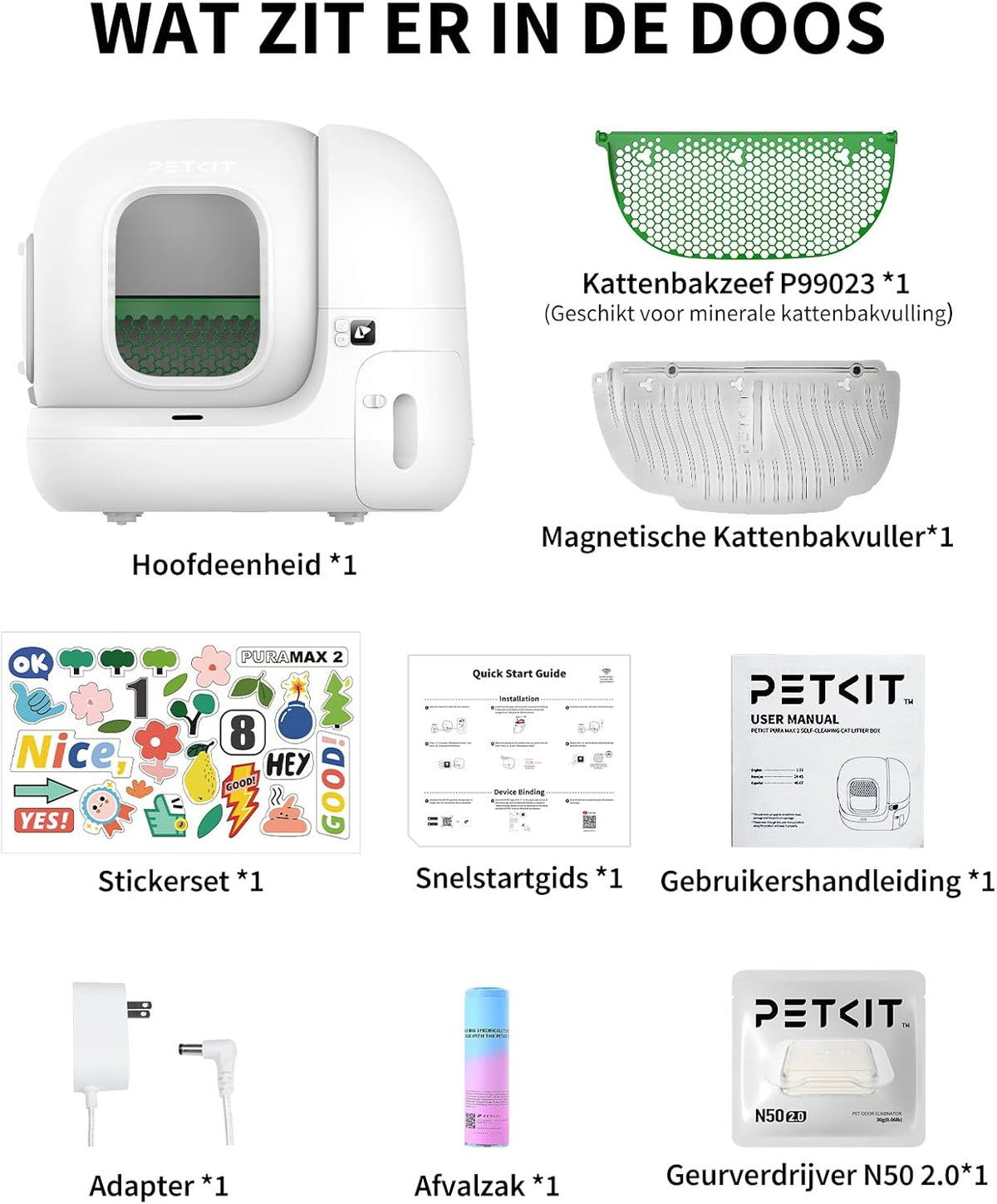 PETKIT Pura Max 2 Zelfreinigende Kattenbak, Automatische Kattenbak, xSecure, Geurverwijdering, APP Automatische Besturing, voor Meerdere Katten (Zonder Geurverwijderaar, met N50)