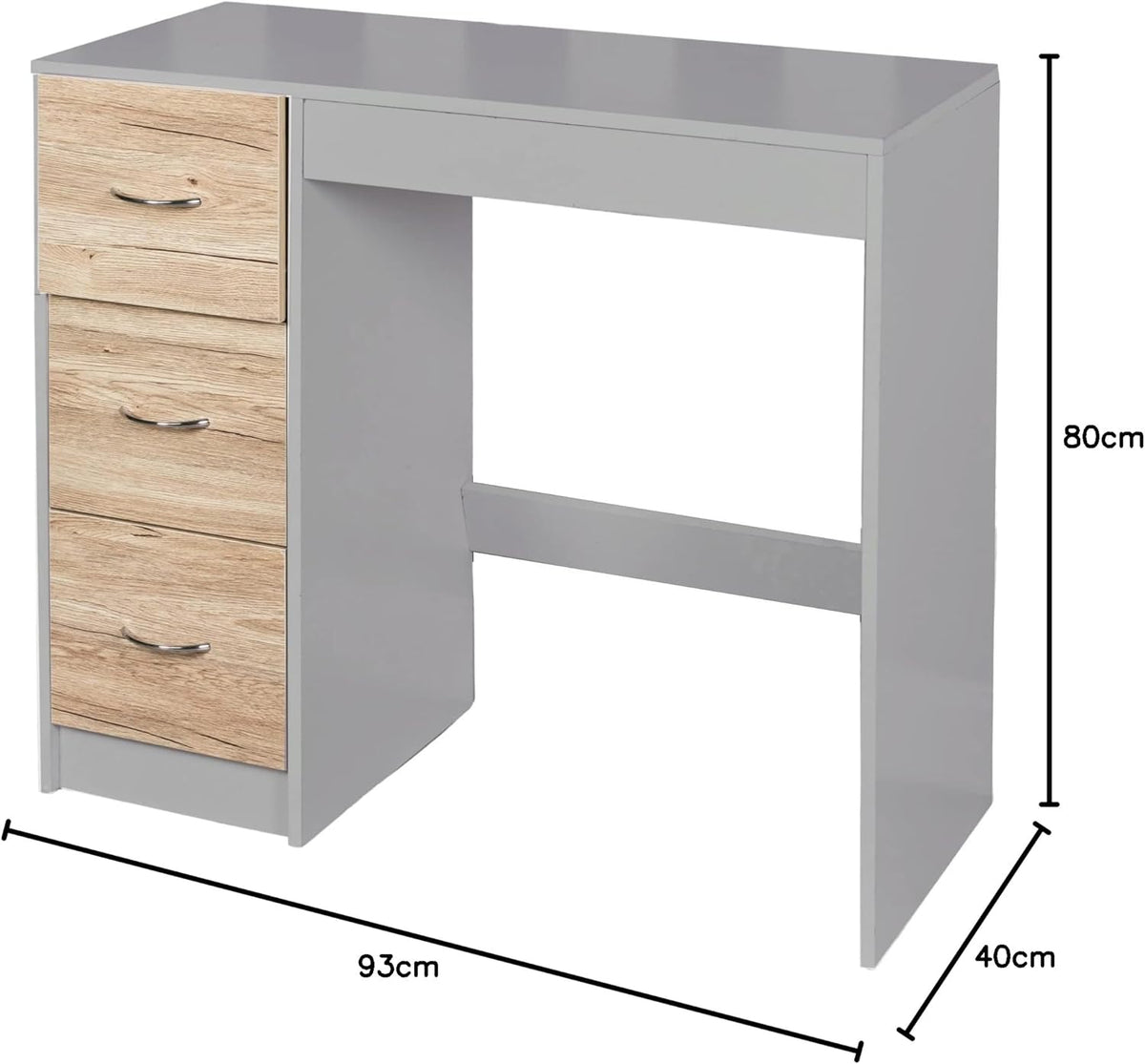 URBNLIVING 3 Drawer Wooden Bedroom Dressing Table (Grey Carcass + Oak Drawers) - QUORE