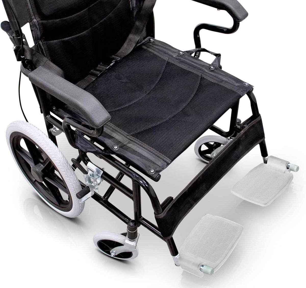 QUIRUMED Inklapbare rolstoel voor transport, Inklapbare en afneembare voetsteunen, Veiligheidsgordel, Remmen op hendels, Voor ouderen, Voor gehandicapten, Tot 120 kg