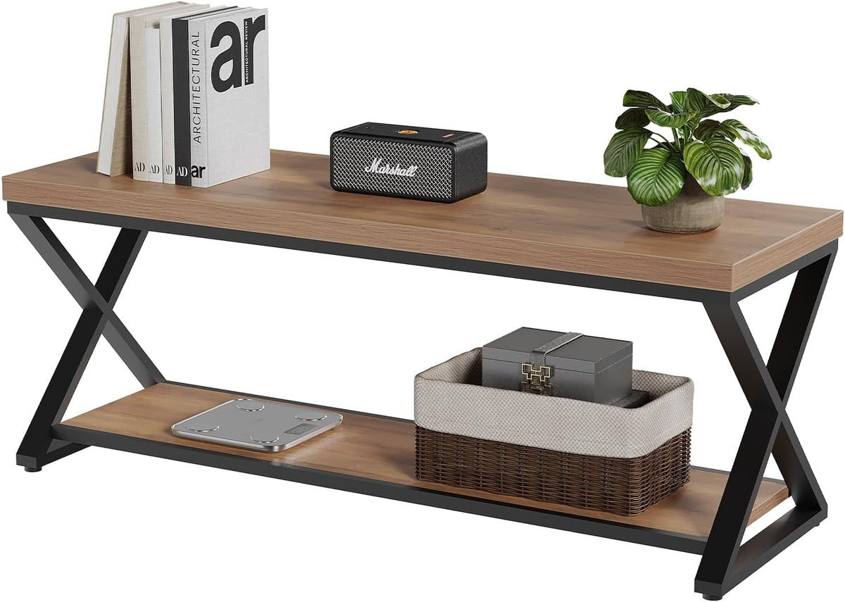 IBF Entryway Bank met opslag, industriële houten metalen opbergbank voor hal, eetkamer, woonkamer, Famrhouse schoenenrek indoor accent zitbanken voor foyer entree slaapkamer, rustiek eiken 120 cm