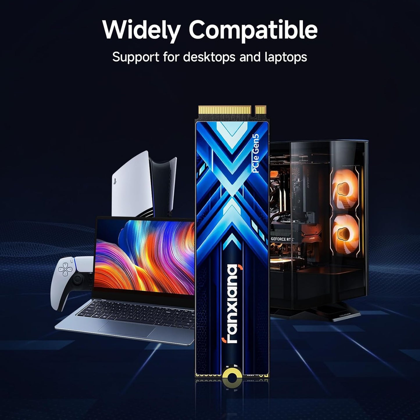 fanxiang 1TB NVMe SSD PCIe Gen5, lees-/schrijfsnelheden tot 14000/8500 MB/s met koelsticker, M.2 2280 PCIe 5.0 met DRAM en SLC, interne solid-state schijven voor desktops en laptops - PC-S910 Pro