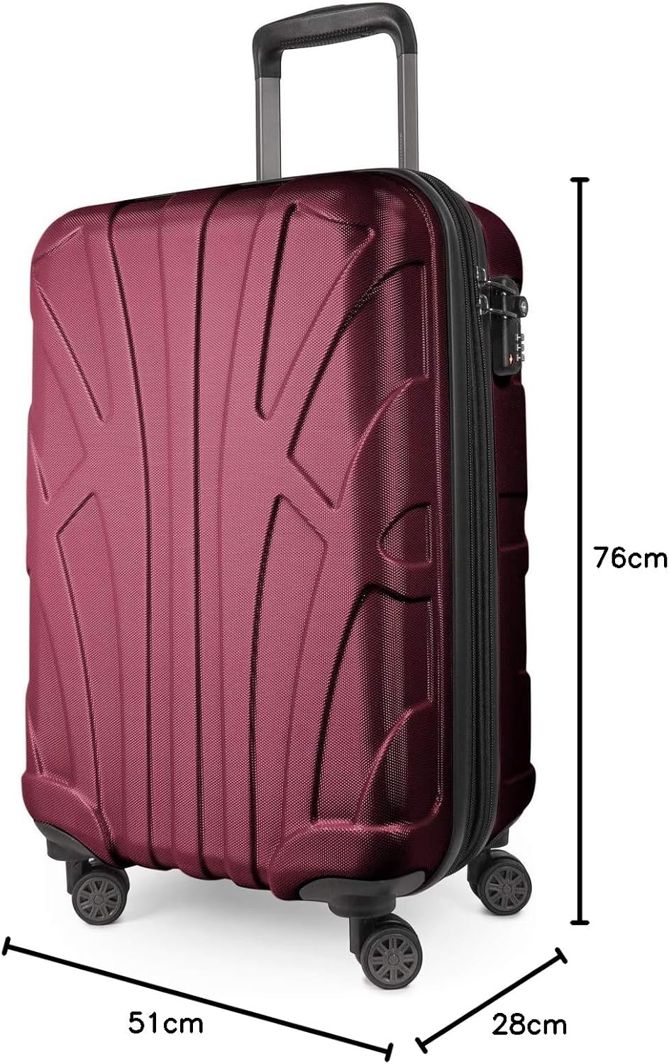 Suitline Kofferset 3 delig ABS harde schaal handbagage 55 cm middel 66 cm groot 76 cm uitbreidbaar met TSA slot 4 dubbele wielen telescopische handgreep, Bourgondië
