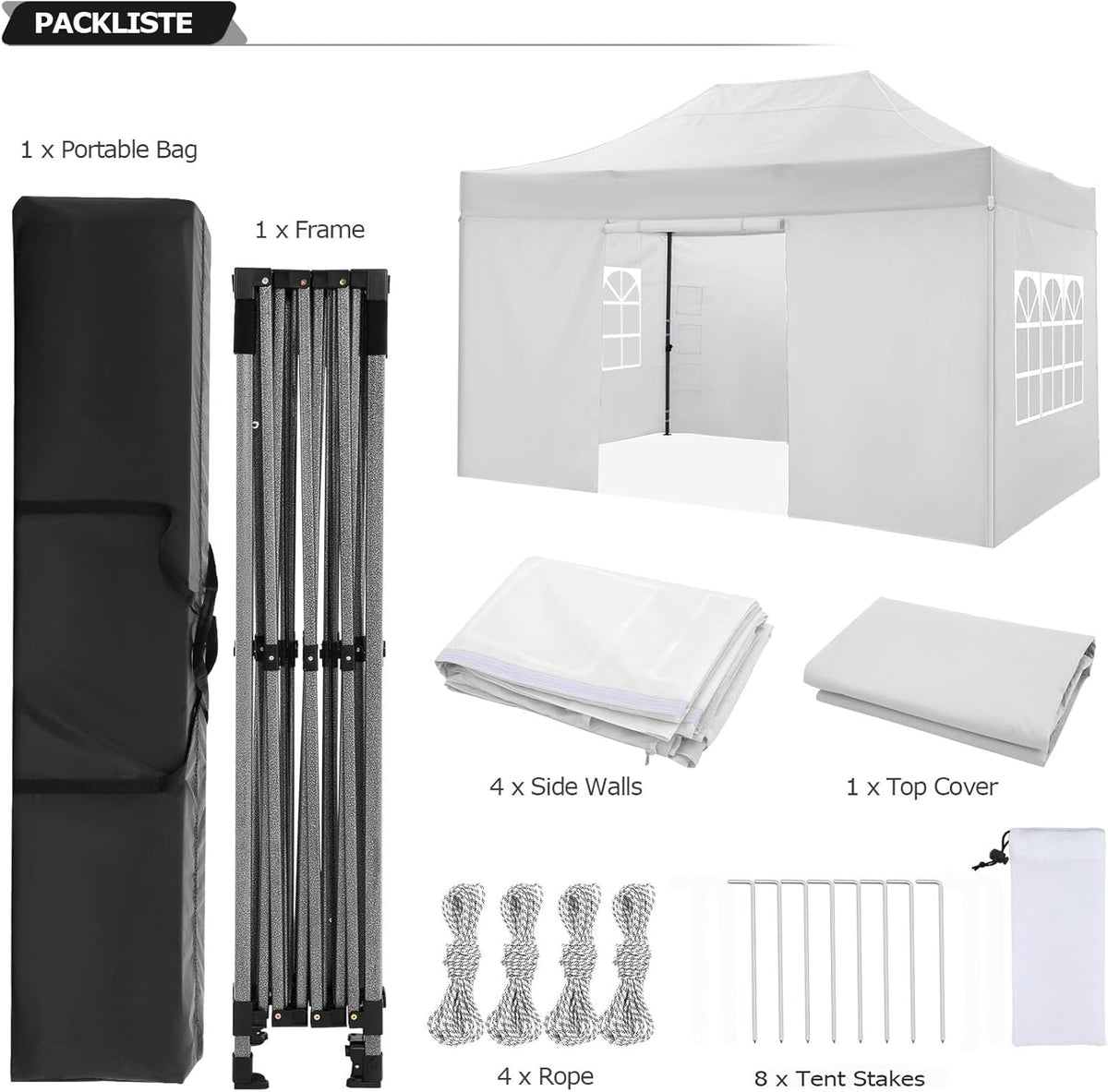 COBIZI Paviljoen, 3 x 4,5 cm, waterdicht, stabiel, winterbestendig, met 4 zijwanden, pop-up vouwpaviljoen, partytent, opvouwbare zonwering, tuinpaviljoen voor strand, bruiloft, camping, met handtas (3