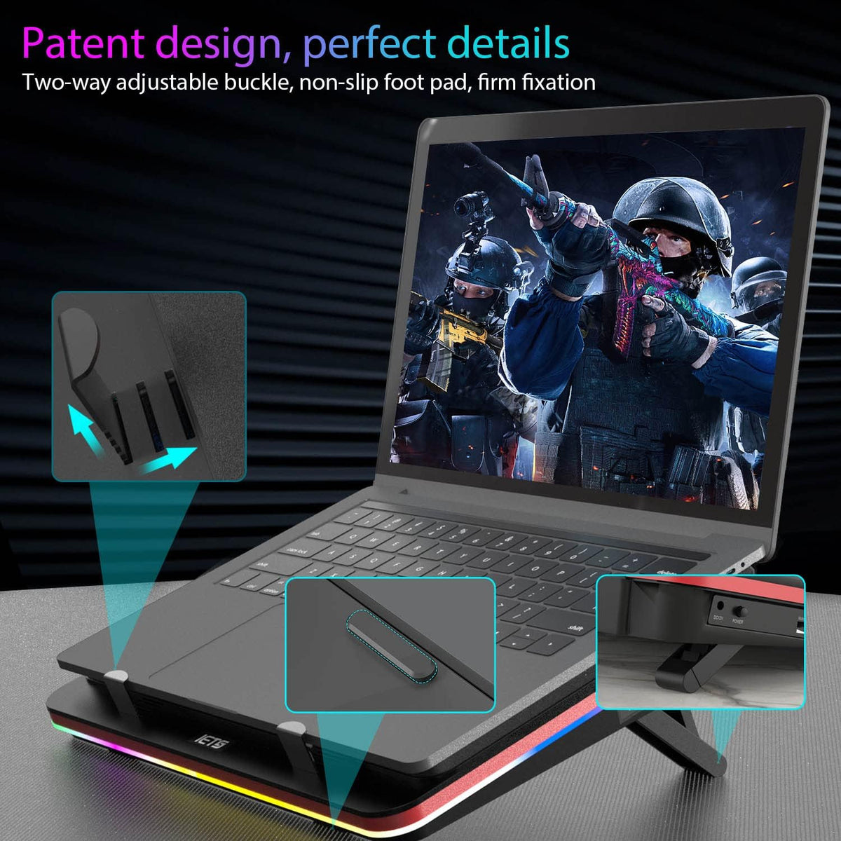 Laptopkoeler – Laptop Cooling Pad – Koelstandaard – Gaming Koeler – Ventilator Koeler – Krachtige Turbo Fan 5000 RPM – RGB Verlichting Met Variabele Snelheid
