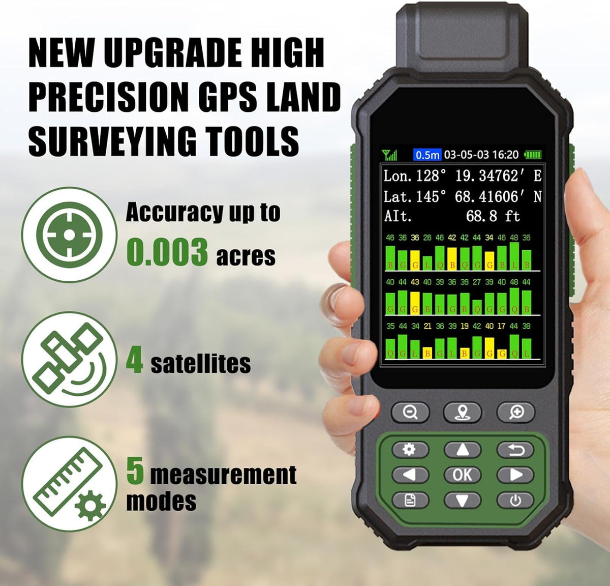GPS Surveying Equipment, ZL190Plus Handheld Landmeter met 3,2 Inch Kleurenscherm Ondersteunt 7 Meetmethoden