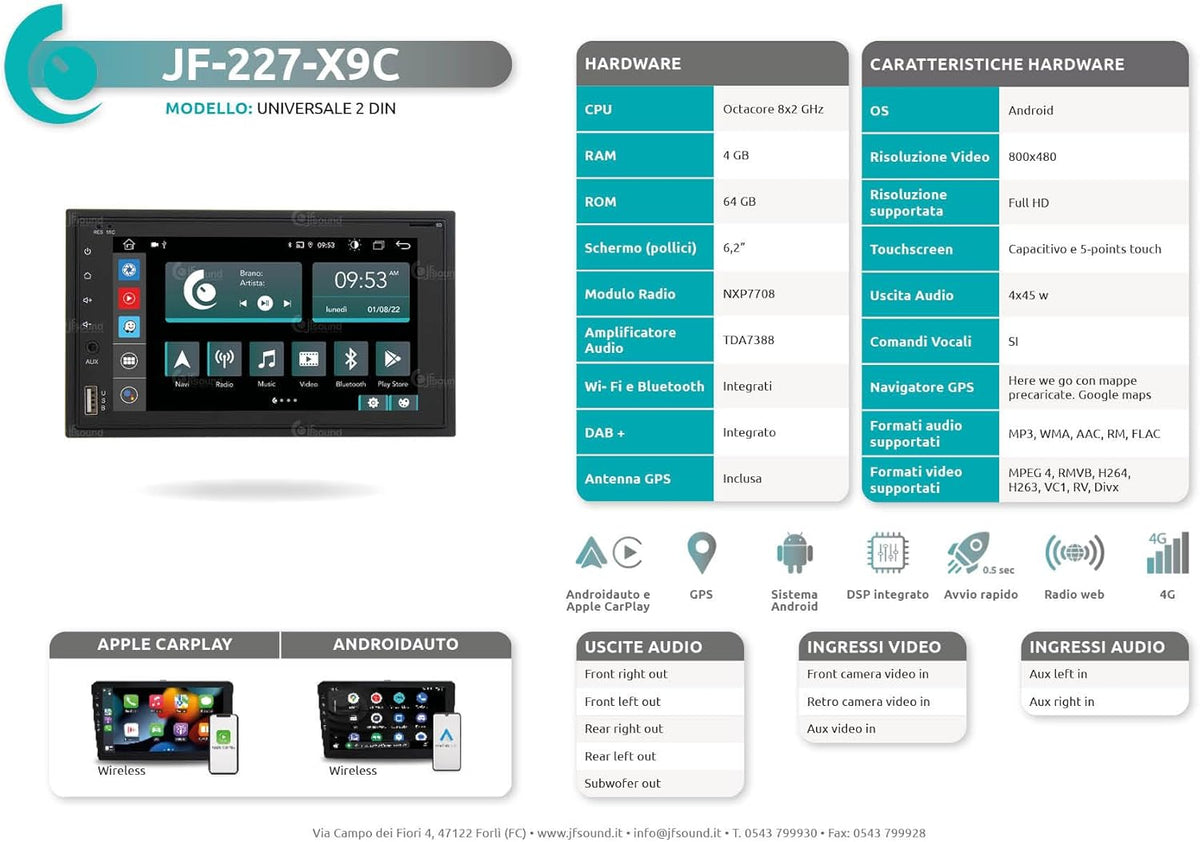2-DIN Universele Autoradio – Auto Stereo – Inbouw Radio – Multimedia Systeem – Navigatie Systeem – Android OS – 6,2 Inch Touchscreen – Bluetooth & WiFi Connectivity