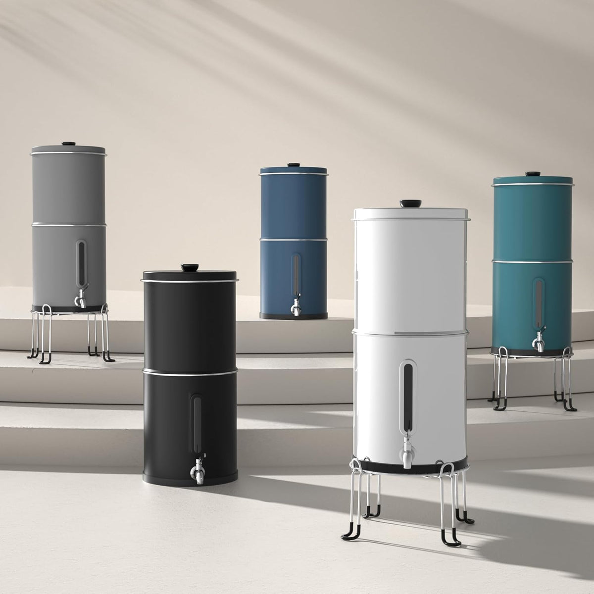 8,5 L Zwaartekracht Waterfiltersysteem Grijs – Waterfilter – Drinkwaterfilter – Zwaartekrachtfilter – Waterzuiveringsfilter – 304 Roestvrij Staal – 3-Traps Filtratie