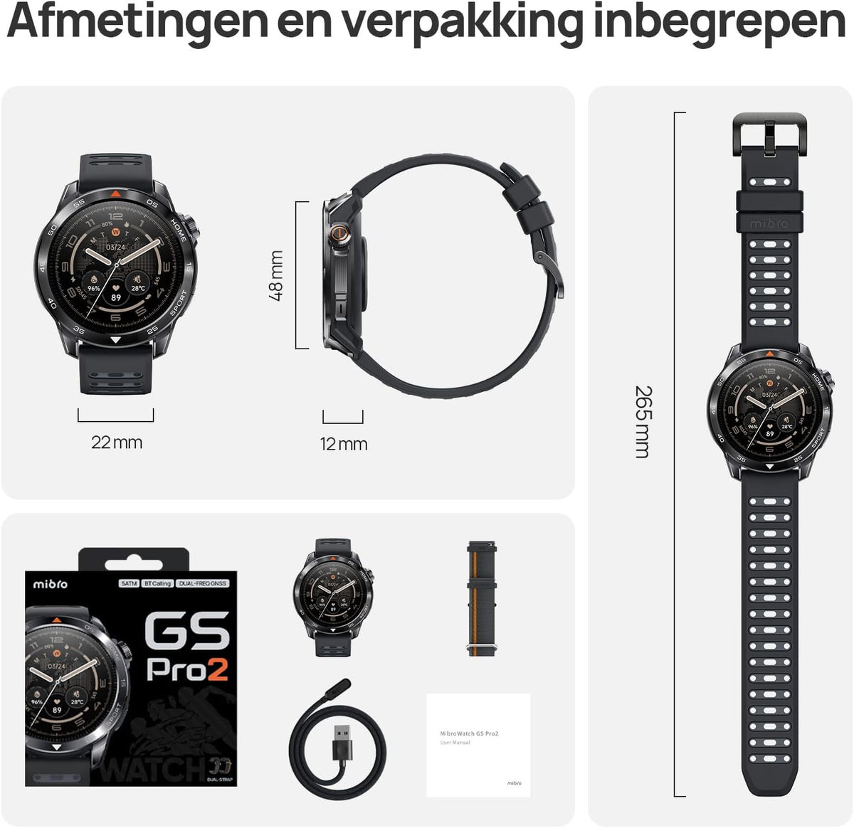 Mibro GS Pro2 Smartwatch voor Heren met GPS, Hardloophorloge met 1,43" AMOLED, Sporthorloge Stappenteller, Hartslagmeter, SpO2, 150+ Sportmodi, Padel, Zwemmen, Fietsen en Hardlopen (Donkergrijs)
